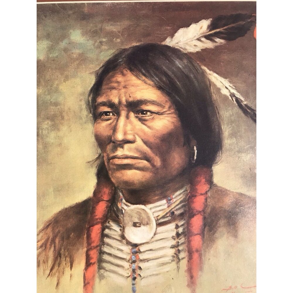Vtg 70s BILL HAMPTON Art Print Native American Indian Western Framed 25x21 - Picture 2 of 15